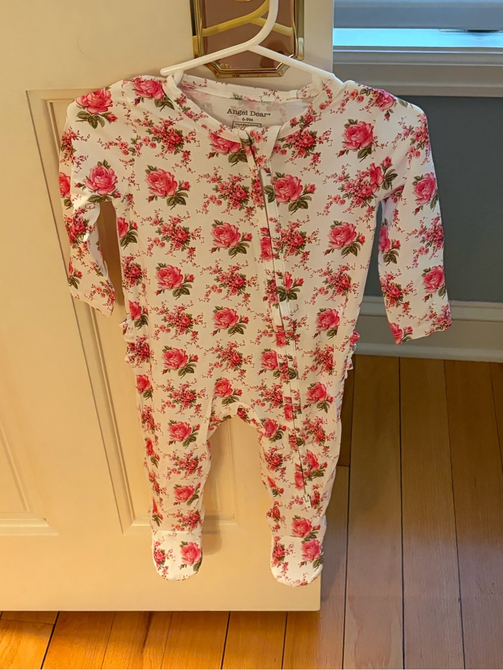 NWT Angel Dear Bamboo Ruffle Back Rose Floral Footie Pajama Size 6-9M